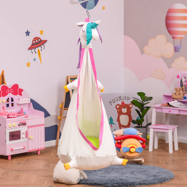 online Chaise suspendue enfant licorne 70x150 cm en coton avec coussin blanc