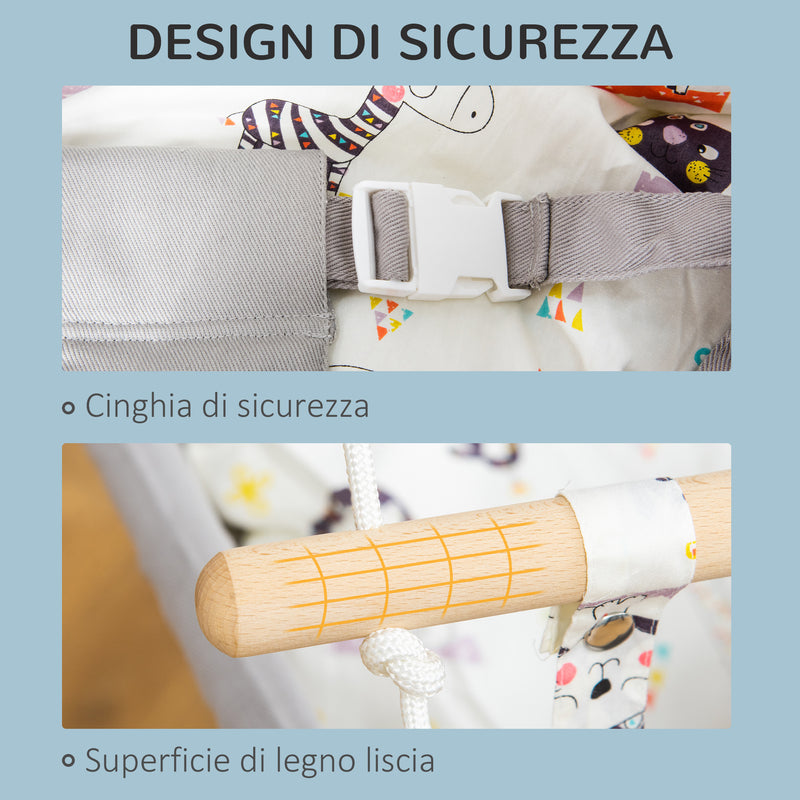 Altalena per Bambini 6-36 Mesi 70x45x160 cm in Legno e Cotone Grigio-6