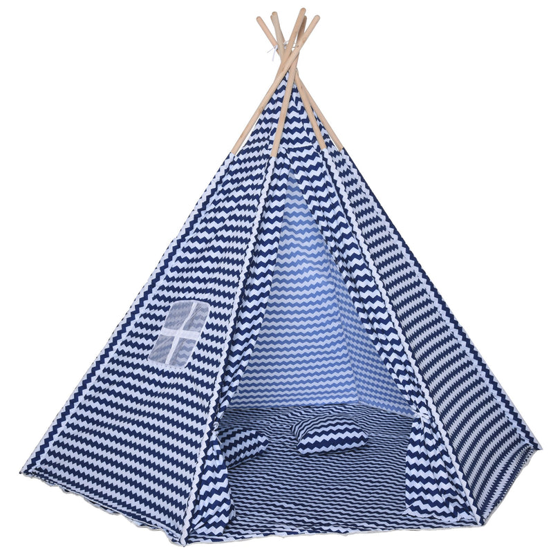 Casetta Tenda Indiana per Bambini 2x2x1,7m in Poliestere e Legno Blu-1