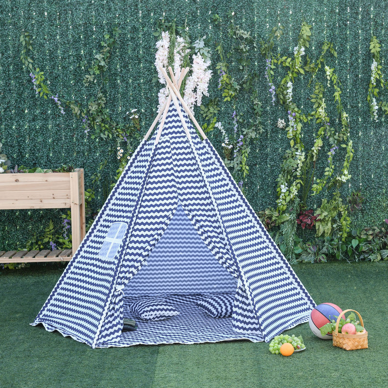 Casetta Tenda Indiana per Bambini 2x2x1,7m in Poliestere e Legno Blu-2