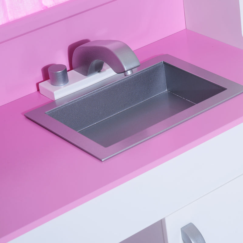 Cucina Giocattolo per Bambini con Accessori in Legno Rosa 110x32.5x99.5 cm -9