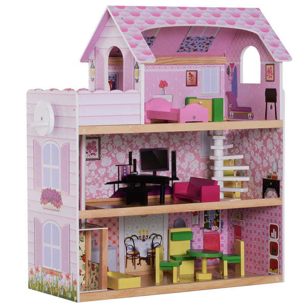 online Maison de poupée pour enfants à 3 étages avec ascenseur rose 60x30x71,5 cm
