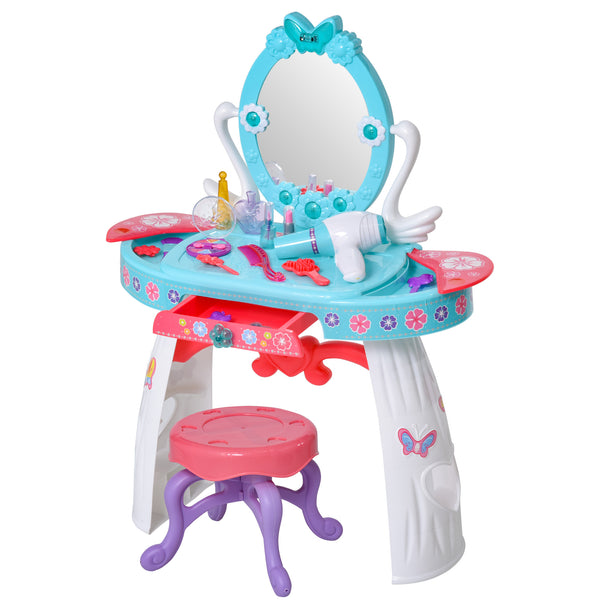 prezzo Miroir de jouet de station de maquillage pour des enfants avec le tabouret bleu-clair