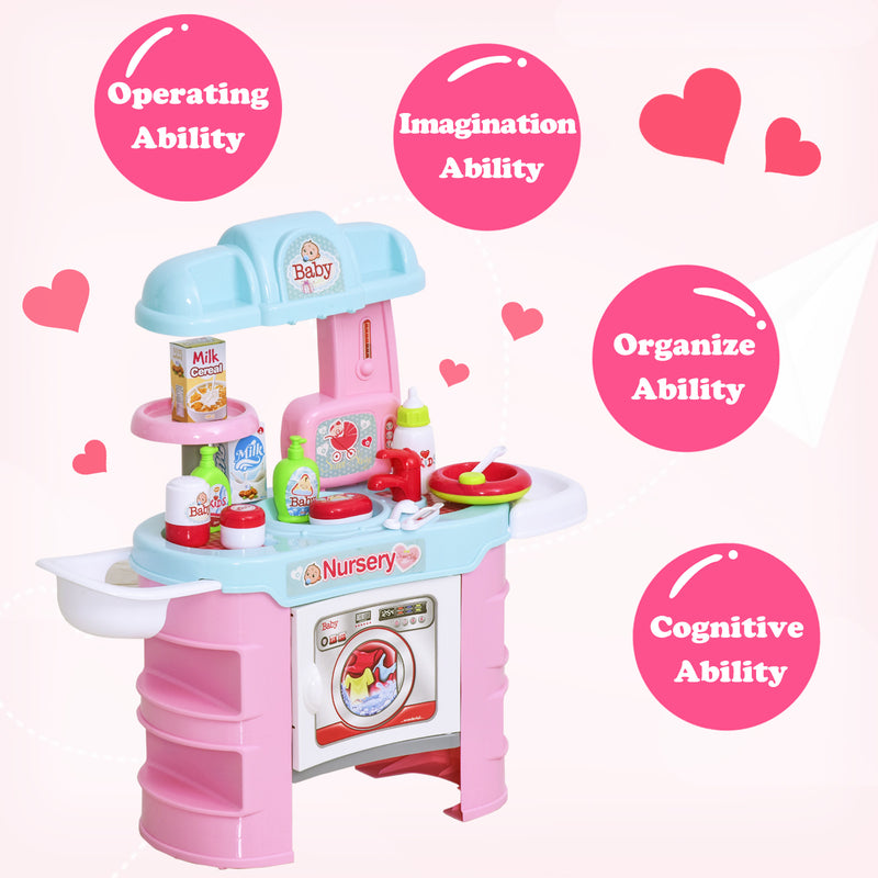 Postazione Bagno Giocattolo per Bambini con 25 Accessori  Azzurro e Rosa-6