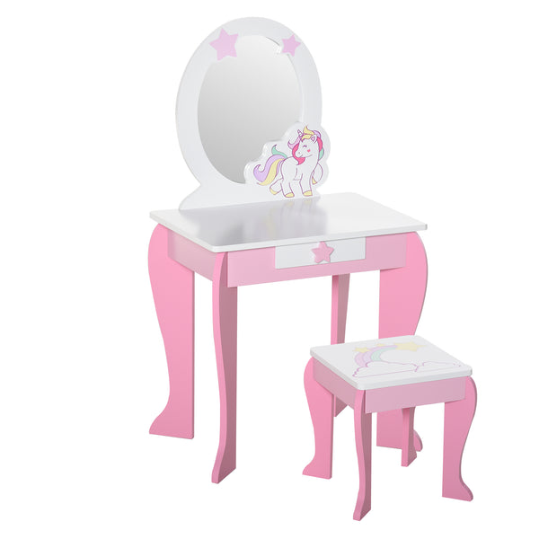 Miroir jouet pour enfant avec tabouret en MDF rose et blanc acquista