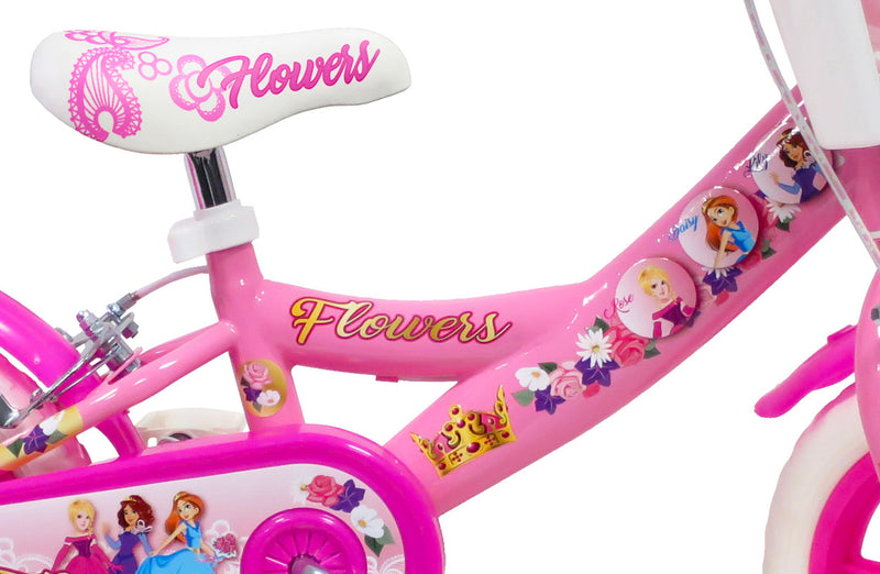 Bicicletta per Bambina 12" 2 Freni Flowers Rosa-3