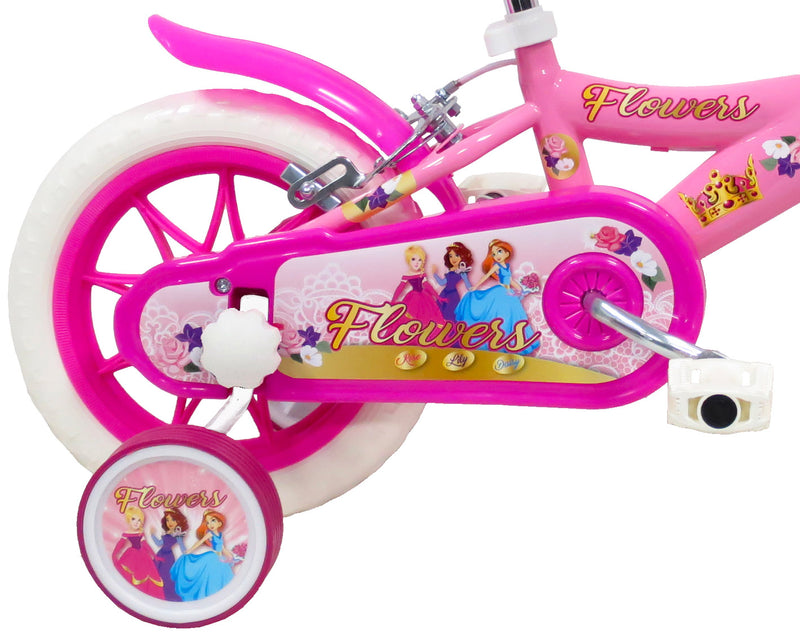 Bicicletta per Bambina 12" 2 Freni Flowers Rosa-4