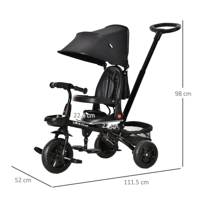 Passeggino Triciclo per Bambini Pieghevole con Seggiolino Reversibile Nero-3