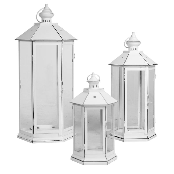 Lot de 3 lanternes hexagonales en métal blanc sconto