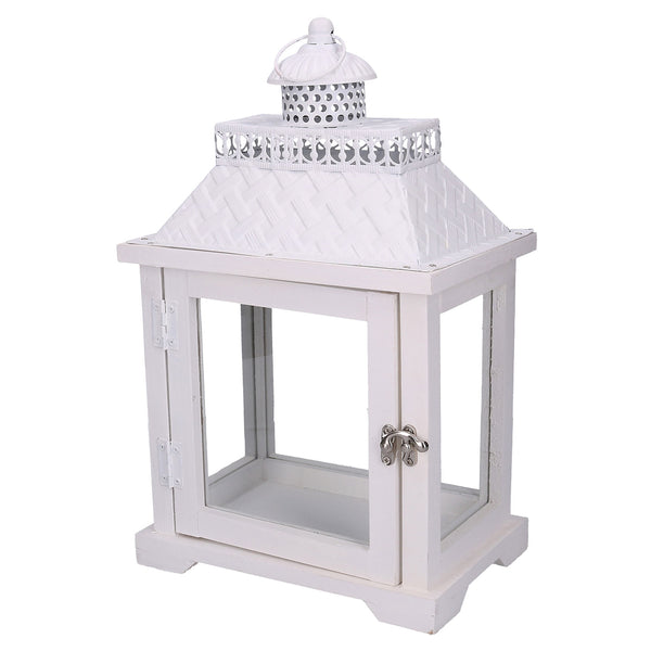 Lanterne carrée en bois blanc 24x16xh39 cm sconto