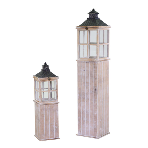 Set 2 Lanterne rectangulaire en bois blanchi online