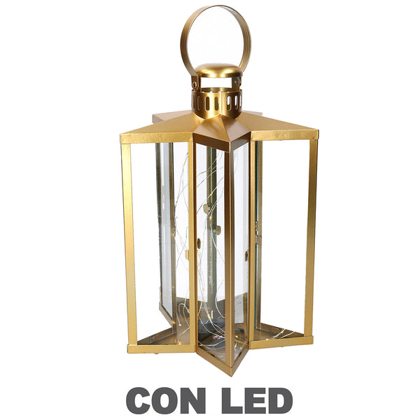 Lanterne avec Led en Métal Étoile Doré 27,5x27,5xh42/48 cm acquista