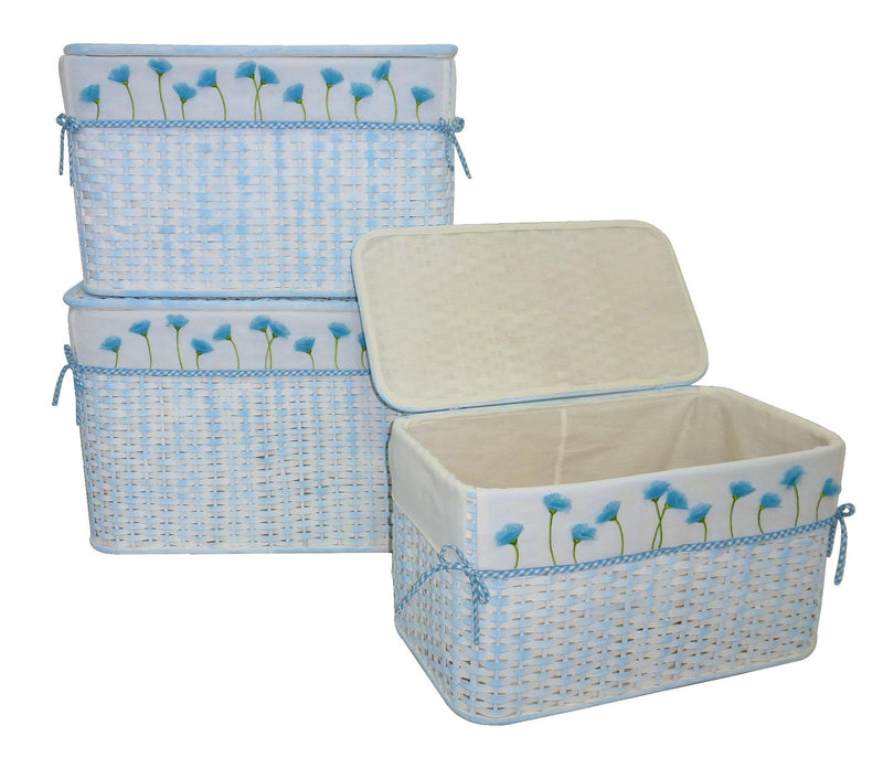 Set 3 Baule in rattan azzurro andrea fodera fiori blu -2