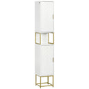 Mobile Colonna Bagno 30x30x170,7 cm in MDF e Acciaio Bianco e Oro-1