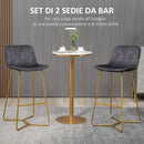 Set 2 Sgabelli da Bar con Schienale e Poggiapiedi  48x56,5x103 cm in Tessuto Vellutato Grigio-4