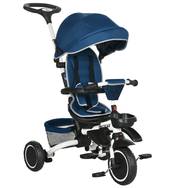 Push Tricycle Siège Enfant Réversible 110x58x100 cm Bleu et Blanc acquista