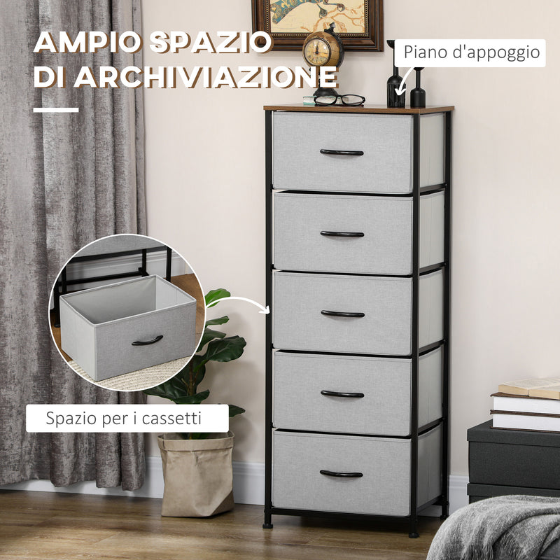 Cassettiera 8 Cassetti 45x30x116 cm in Legno e Acciaio Marrone Grigio e Nero-4