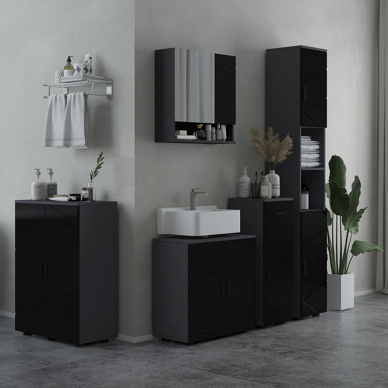 Mobile Sotto Lavabo Bagno 2 Ante 60x30x60 cm in Legno Nero-2