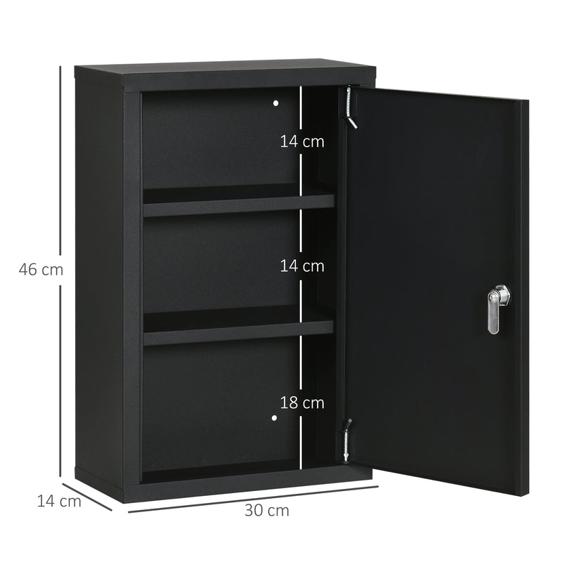 Armadietto per Medicinali 30x14x46 cm 3 Ripiani in Acciaio Nero-3