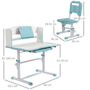 Banco Studio Scuola per Bambini 80x54,5x104 cm con Sedia Regolabile e Piano Inclinabile Blu-3