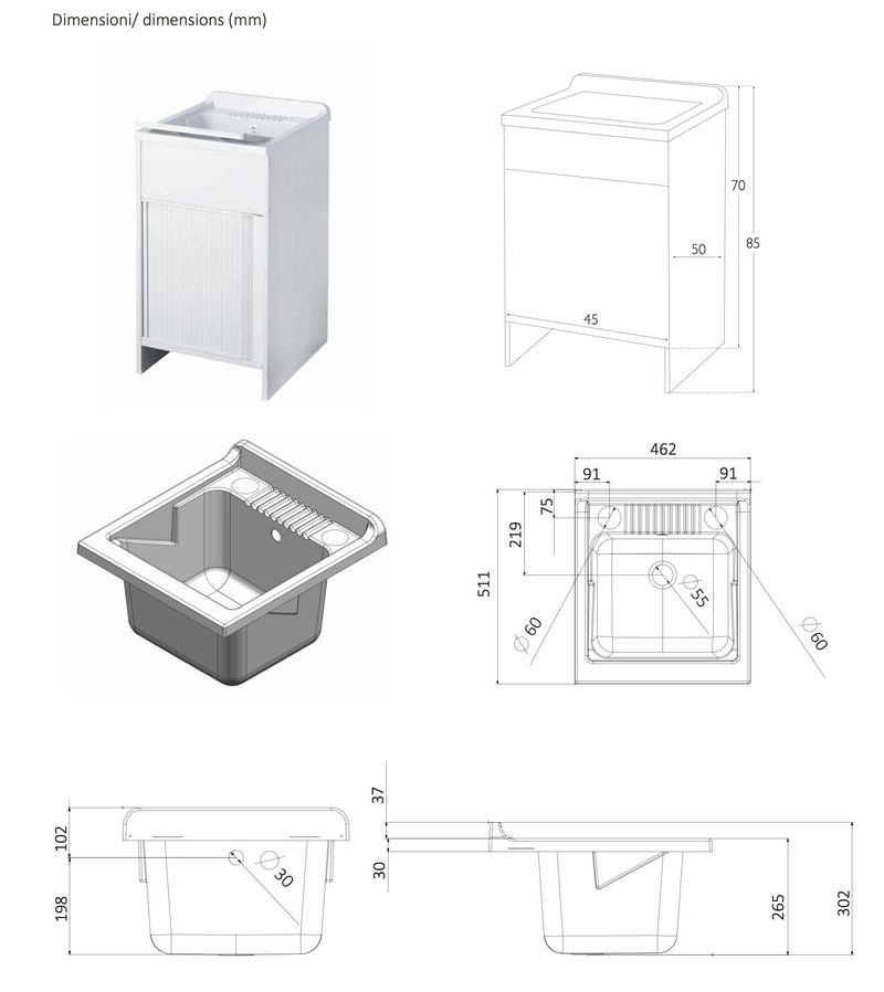 Mobile Lavatoio in Bilaminato 45x50x85 cm Serranda e Asse Forlani Laundry Shutter-2