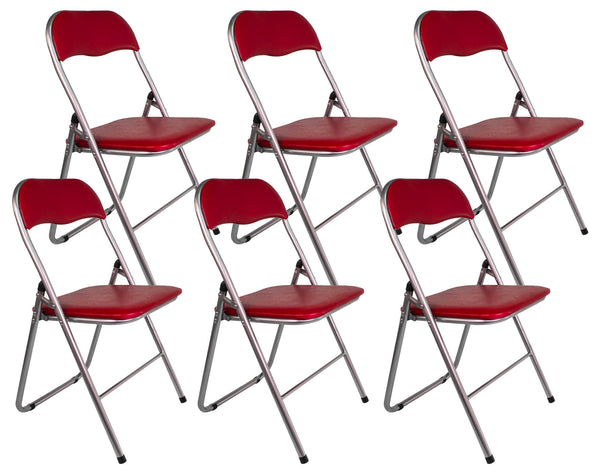 online Lot de 6 Chaises Pliantes 45x45x45/80 cm en Acier et PVC Rembourré Rouge