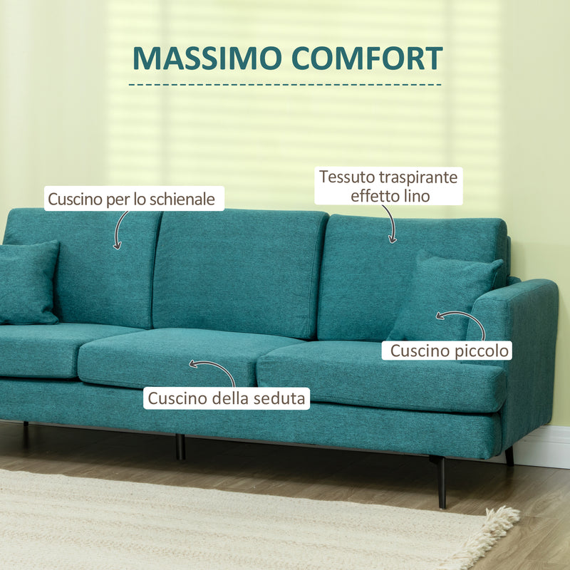 Divano 3 Posti 229x88x88 cm in Tessuto Verde-4