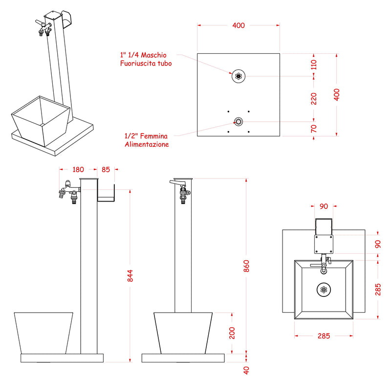 Fontana da Giardino con Rubinetto Base Vaschetta e Portagomma Belfer 42/QRRV Ruggine-4