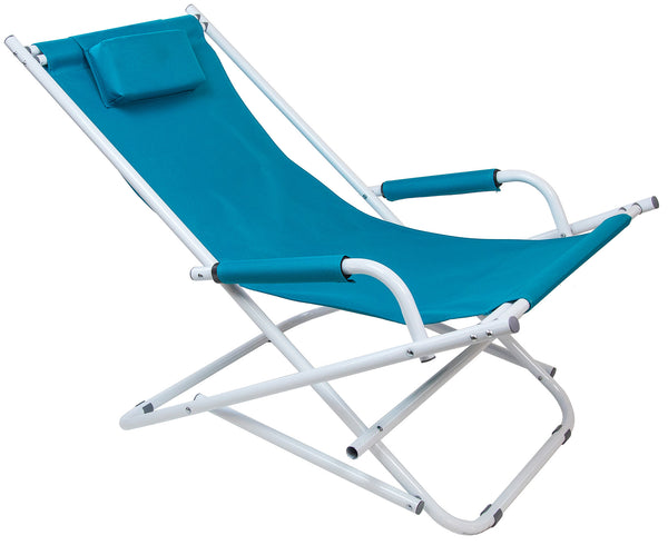 Chaise Longue Pliante 98x61x72 cm en Acier et Tissu Oxford 600D Turquoise sconto