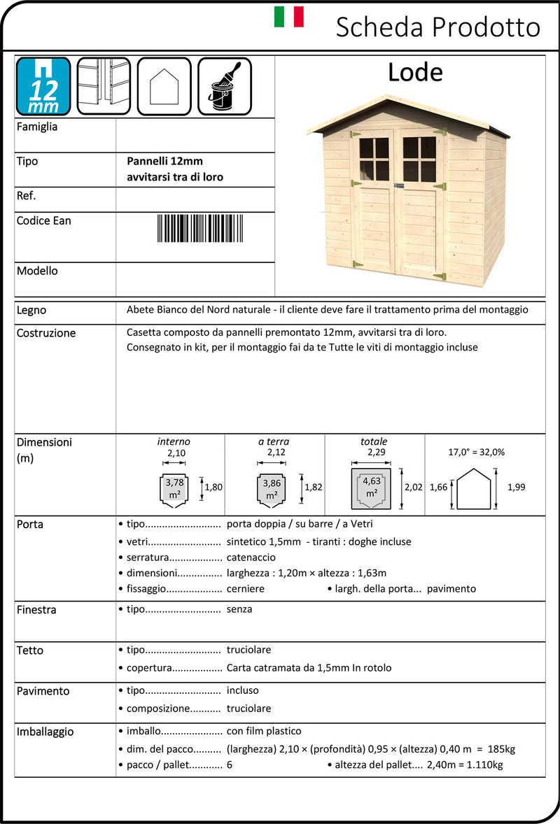 Casetta Box da Giardino per Attrezzi 2,29x2,02m con Pavimento in Legno Abete 12mm Lode-3