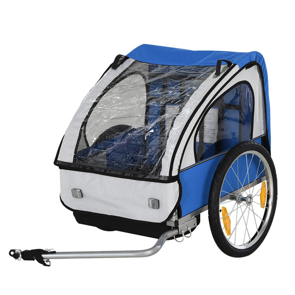 prezzo Chariot Remorque pour Vélo pour Enfants 2 Places en Acier et Tissu Bleu et Blanc