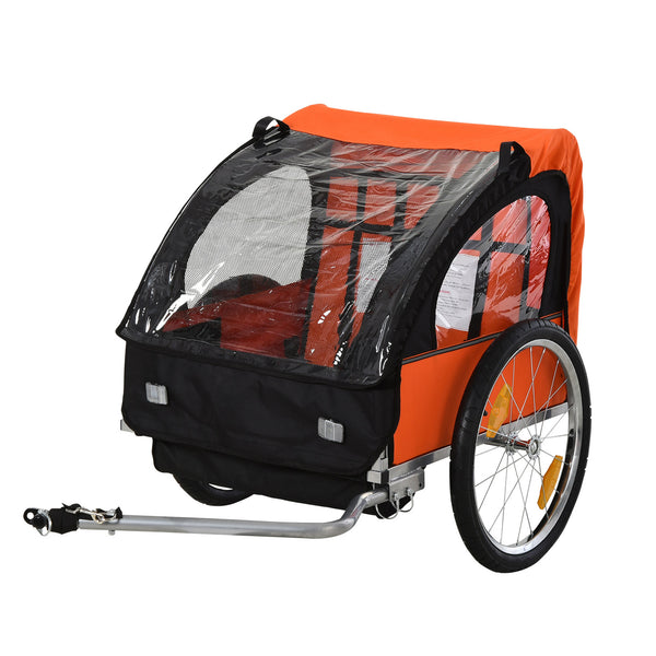 sconto Chariot Remorque pour Vélo pour Enfants 2 Places en Acier et Tissu Orange et Noir