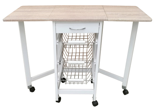 prezzo Chariot de Cuisine Pliable Gain de Place 96x37x77 cm en MDF Blanc et Sonoma