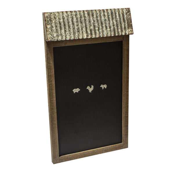 Tableau noir en métal en bois avec toit et 3 aimants animaux rectangulaires 45x78x7,5 cm sconto