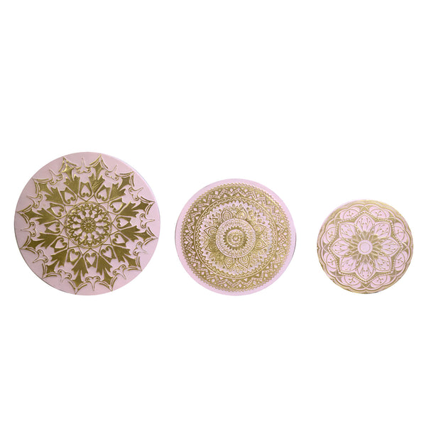 prezzo Décoration murale en bois 3pcs rond rose