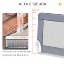 Barriera Letto Anticaduta per Bambini 150x40x60 cm in Acciaio e Tessuto Oxfod Grigio-5