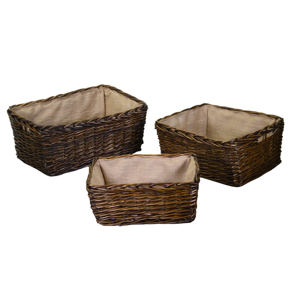 Ensemble de 3 porte-bûches en osier doublés de jute marron sconto