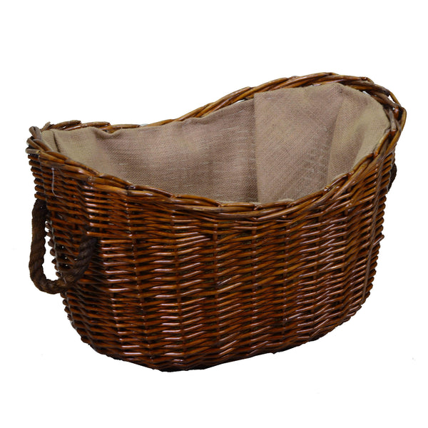 Panier en osier doublure en jute avec poignées ovales en corde marron 59x43xh28/36 cm sconto