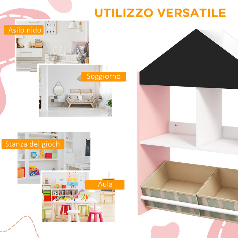 Scaffale Portagiochi per Bambini 62,4x26,5x90 cm con Ripiani e Cassetti Rimovibili Rosa-6