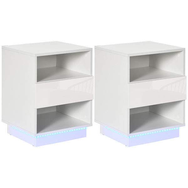 prezzo Set 2 Comodini con LED 40x40x55 cm 2 Ripiani 1 Cassetto in Truciolato Bianco