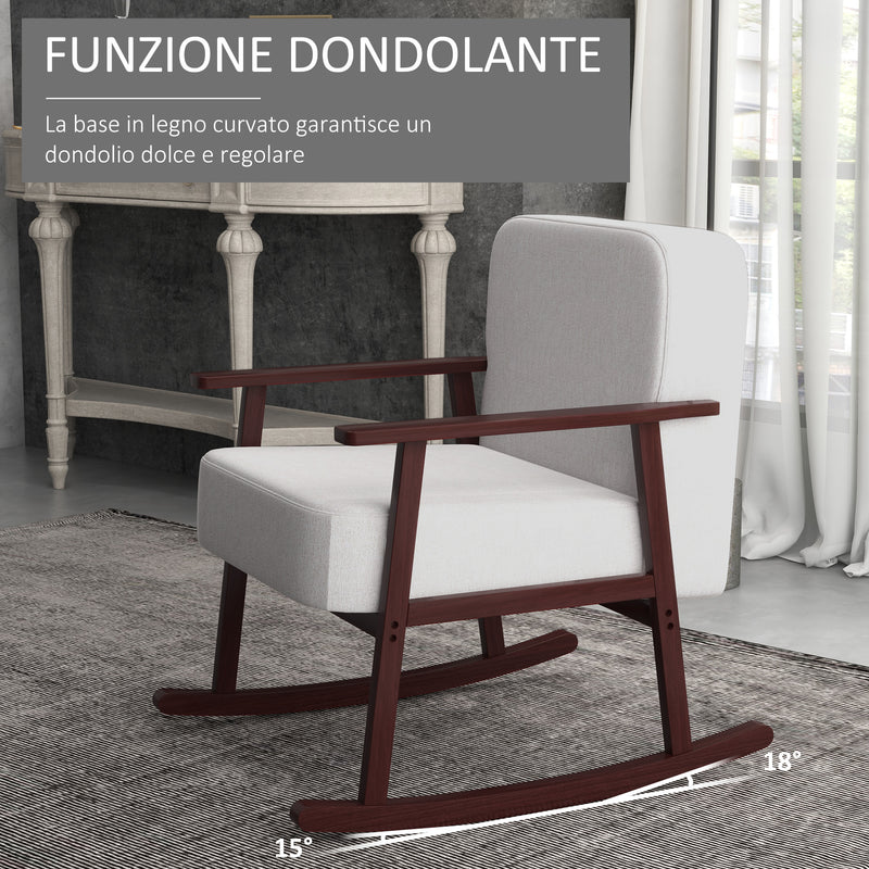 Poltrona a Dondolo 66x78x76 cm in Tessuto Effetto Lino e Legno Beige e Marrone-6