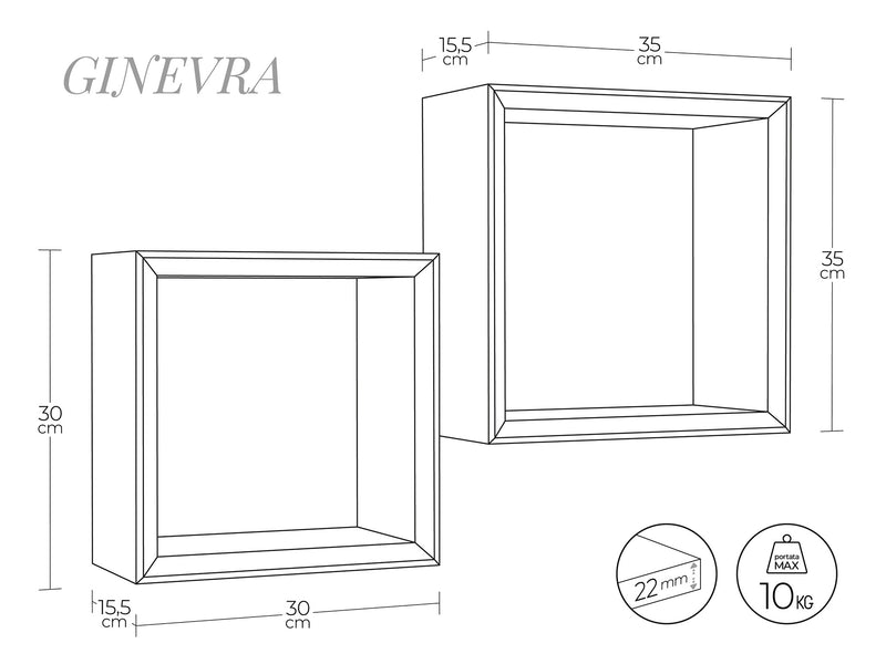 Set 2 Mensole Cubo da Parete Quadrato in Fibra di Legno Ginevra Rovere Imperiale-3