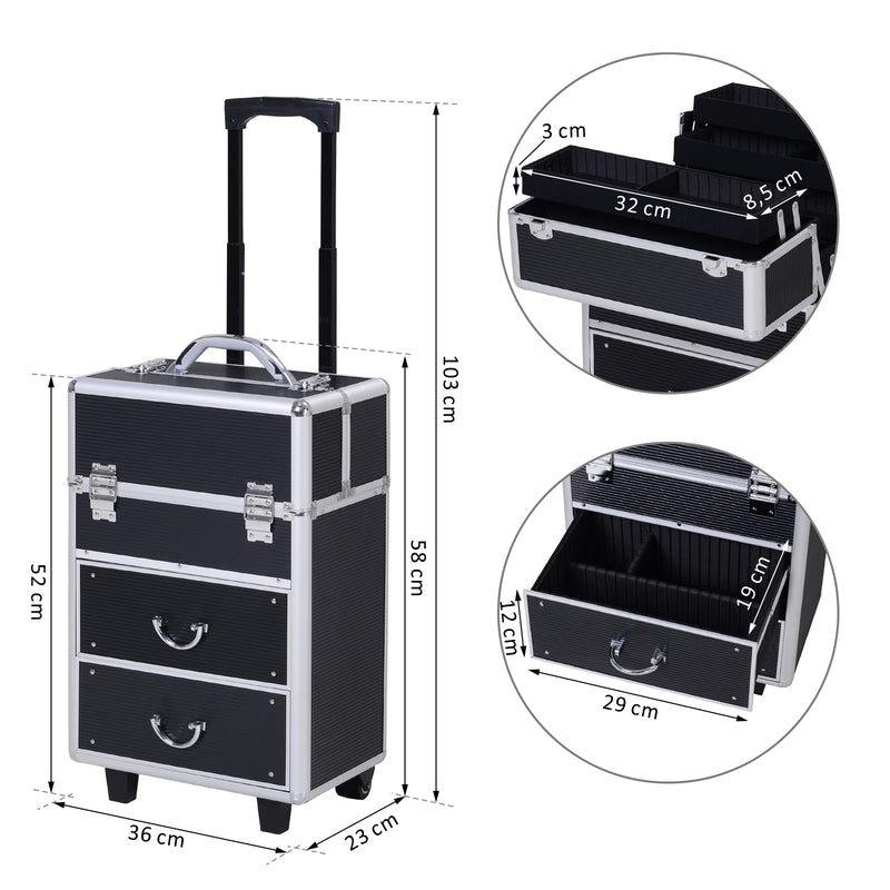 Trolley Porta trucchi Professionale Nero 36x23x58-103 cm  Style-3