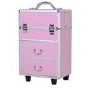 Trolley per Estetista Make Up Trucchi 36x23x58-103 cm in Alluminio Rosa-1