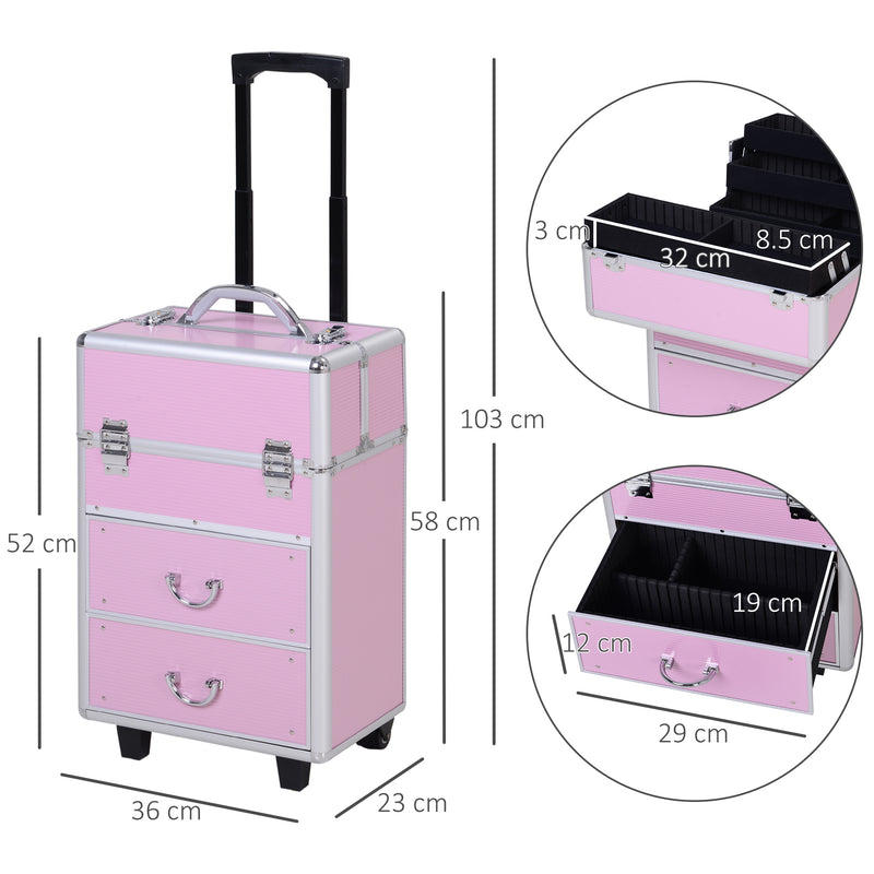 Trolley per Estetista Make Up Trucchi 36x23x58-103 cm in Alluminio Rosa-3