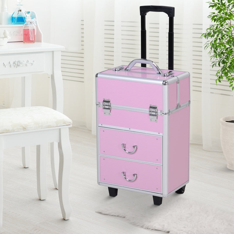 Trolley per Estetista Make Up Trucchi 36x23x58-103 cm in Alluminio Rosa-4