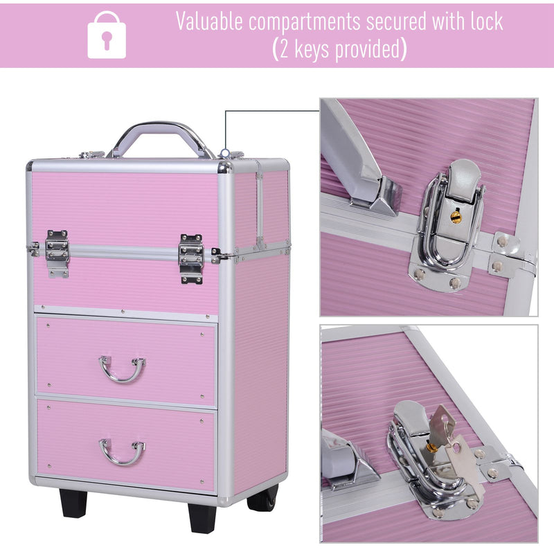 Trolley per Estetista Make Up Trucchi 36x23x58-103 cm in Alluminio Rosa-5