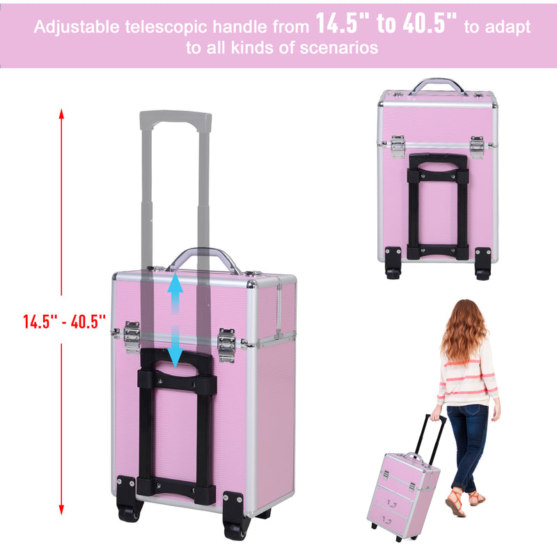 Trolley per Estetista Make Up Trucchi 36x23x58-103 cm in Alluminio Rosa-6