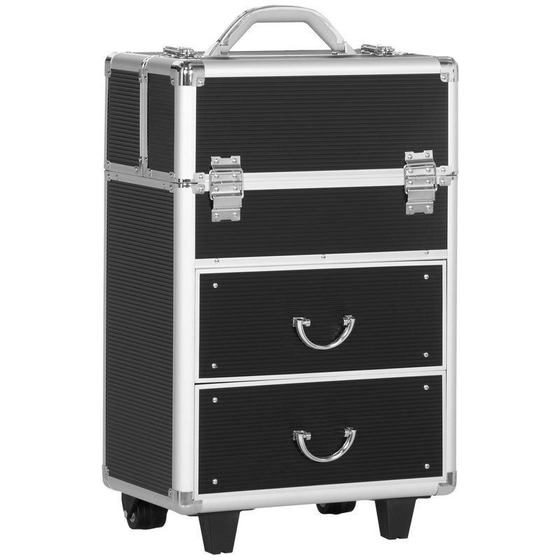 Trolley per Estetista Make Up Trucchi 36x23x58 cm in Alluminio e Acciaio Nero-1