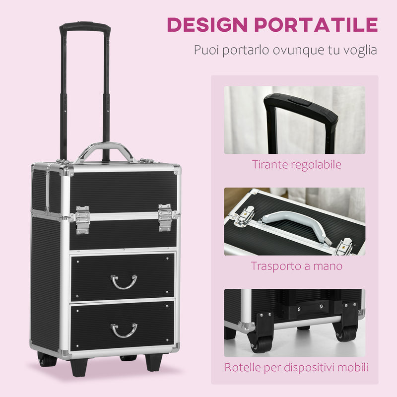 Trolley per Estetista Make Up Trucchi 36x23x58 cm in Alluminio e Acciaio Nero-5